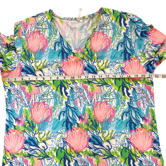 Lulu B. Womens V-Neck Top 3/4 Sleeves Size XL Blue Pink Ocean Shell Tropical - Picture 5 of 8